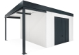 Garden house with Hormann garage door and 1,5m left carport in white